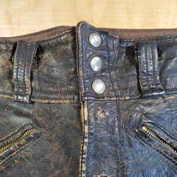 Vintage Distressed Leather Moto Riding Pants - Picture 5 of 16